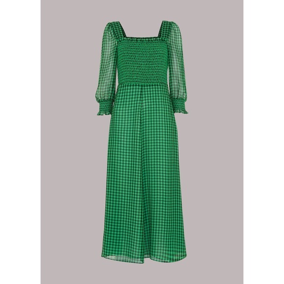 Whistles Dresses & Skirts - $319 Whistles Green Lottie Gingham Smocked Midi Dress Square Neck US 6 UK 10